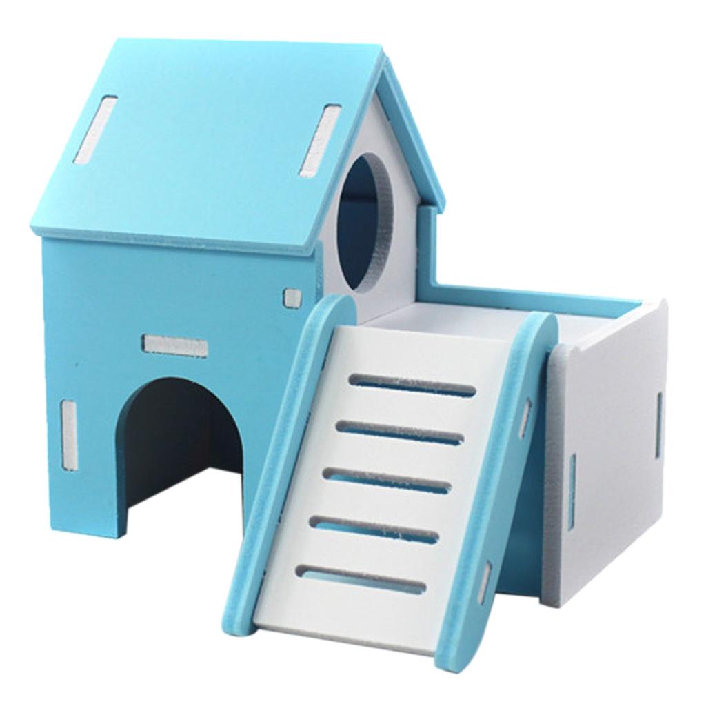 Small Pet House Hamster Mouse Wooden Hut Exercise Funny Nest Toy Blue