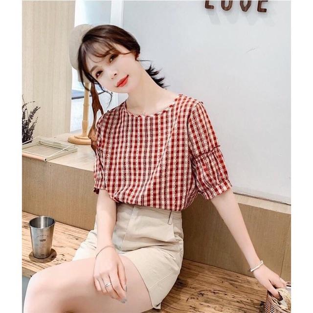 Áo sơ mi nữSơ mi kẻ caro tay lỡ 5 màu siêu hóthàng loại 1