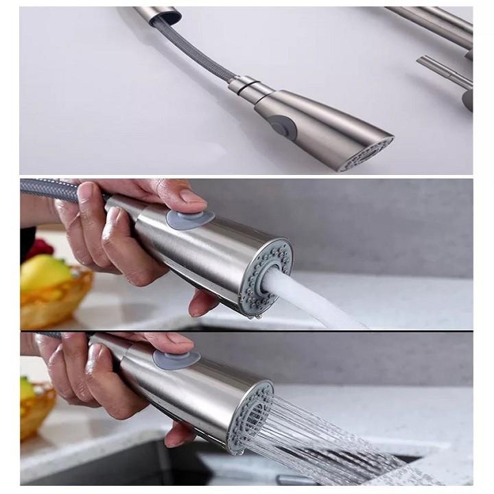 Vòi rửa bát inox 304 cao cấp dây rút VRB23 - tặng đôi dây cấp nước inox