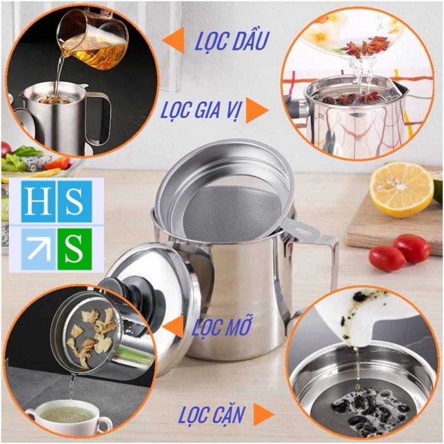 Ca lọc dầu ăn INOX 304 (1200ml ) hàng cao cấp có lưới lọc cặn tiện lợi dùng lọc nước trái cây lọc đậu nành - HS Shop