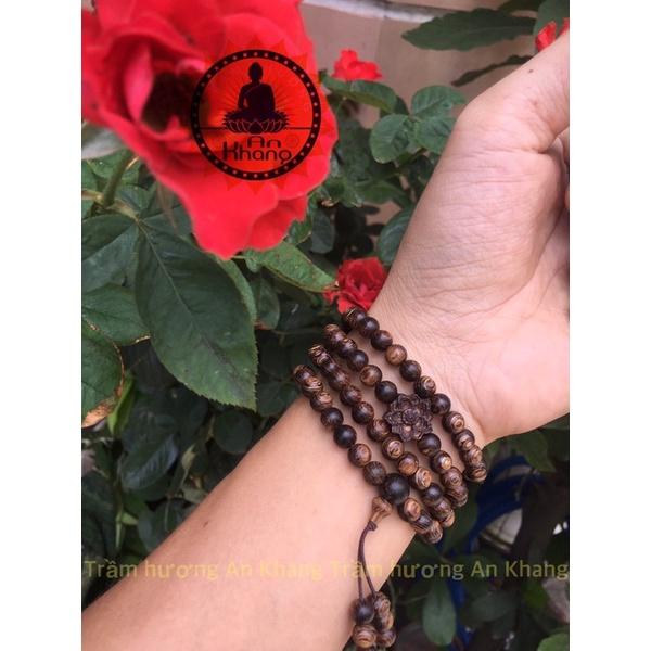 Chuỗi vòng tay 108 hạt trầm hương sánh chìm mix hoa sen
