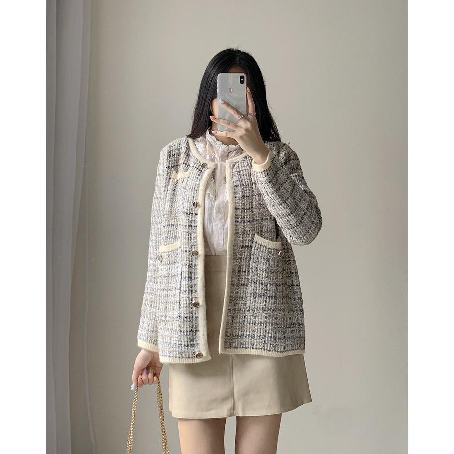 Áo khoác dạ TWEED xám trắng tiểu thư ulzzang - Made by Fiin