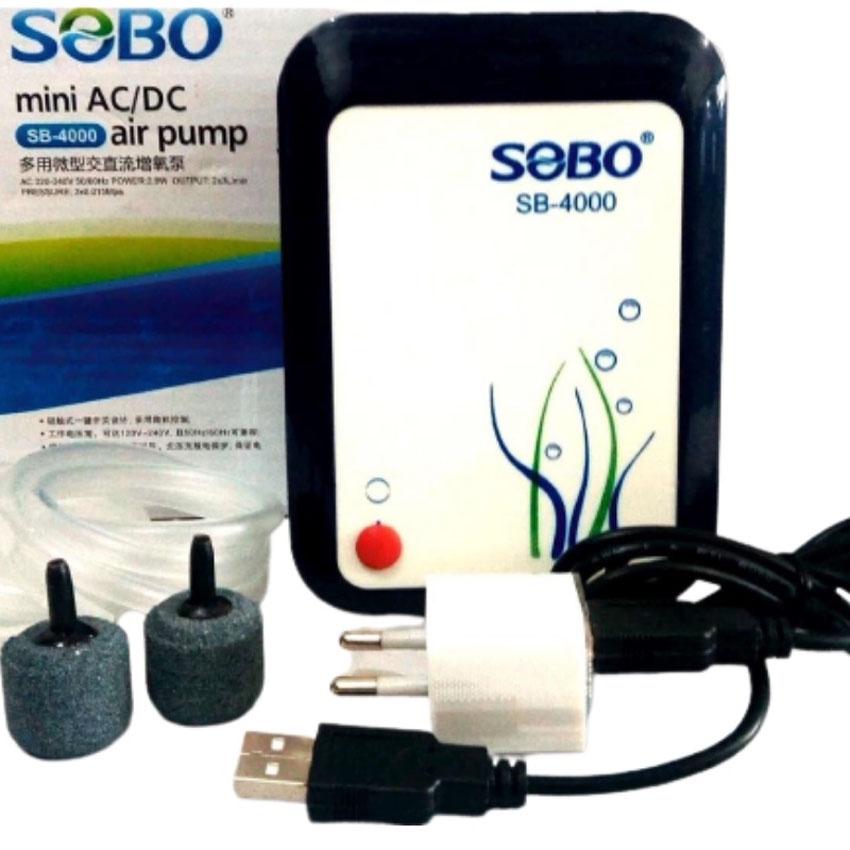 Máy sủi oxy tích điện 2 vòi Sobo 3000 - 4000 tiện lợi đề phòng mất điện