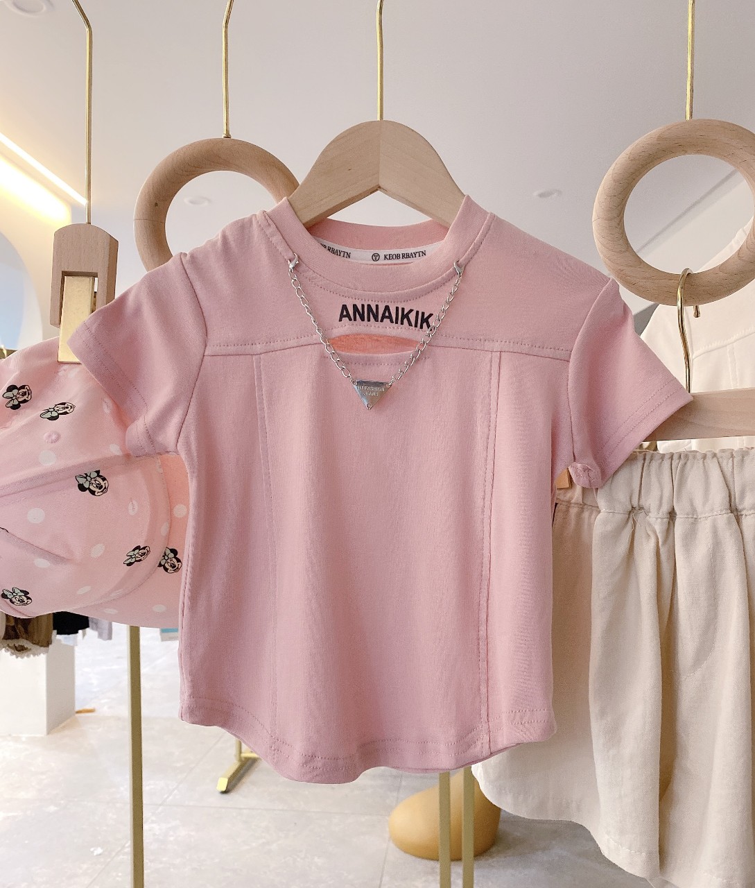 Áo thun bé gái cộc tay 2-7 tuổi in chữ ANNAKIK vải cotton co giãn thấm hút mồ hôi kiểu dáng thời trang