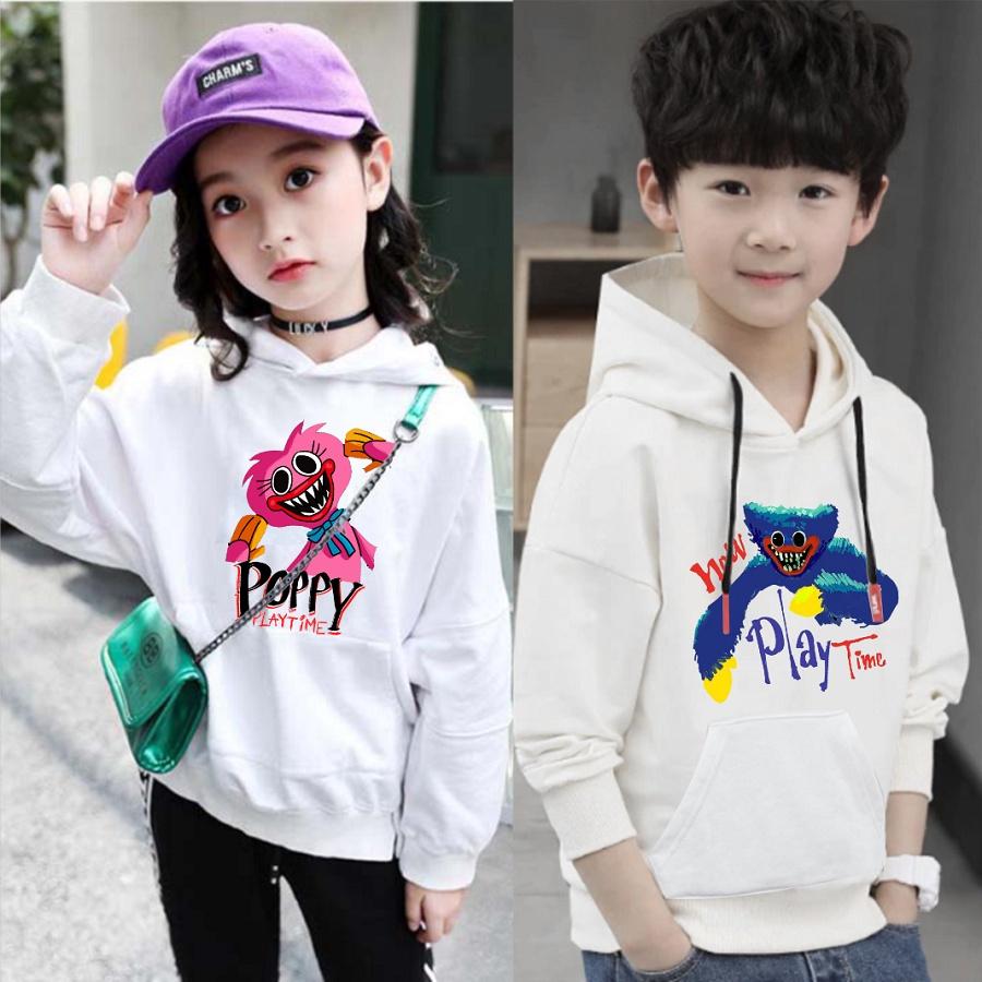 Áo hoodie trắng in hình Poppy Playtime Game chất nỉ bông đủ size cho bé trai bé gái