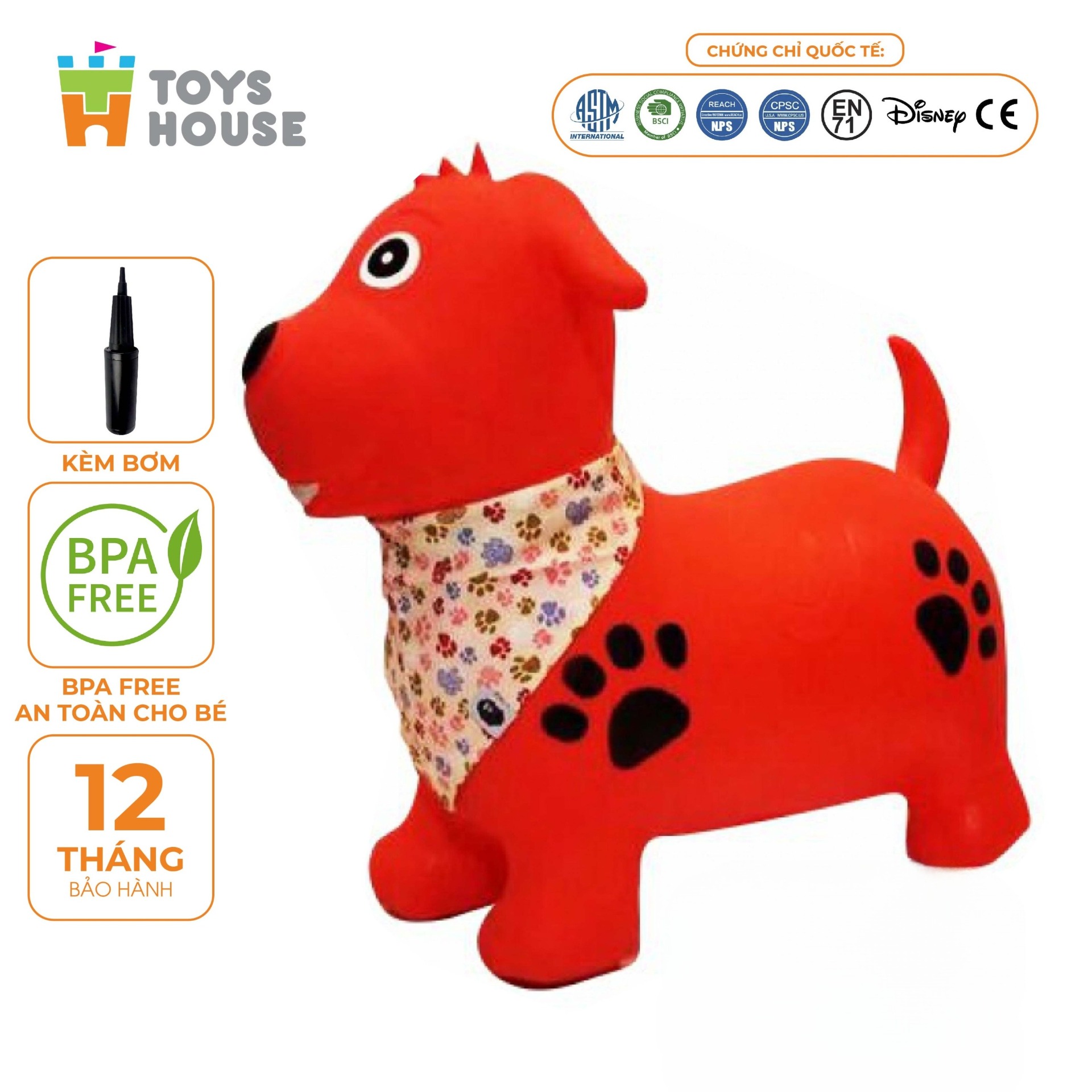 Thú Nhún Trẻ Em Cao Cấp Toyshouse Pa1012 - Tiêu Chuẩn Xuất Khẩu Mỹ Astm Và Châu Âu En71 - Đồ Chơi Vận Động Cho Bé Từ 8 Tháng - Cún Con Màu Đỏ