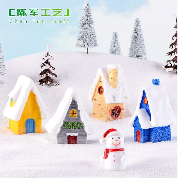 Mô hình các ngôi nhà gỗ phủ tuyết trắng trang trí tiểu cảnh Giáng sinh, DIY