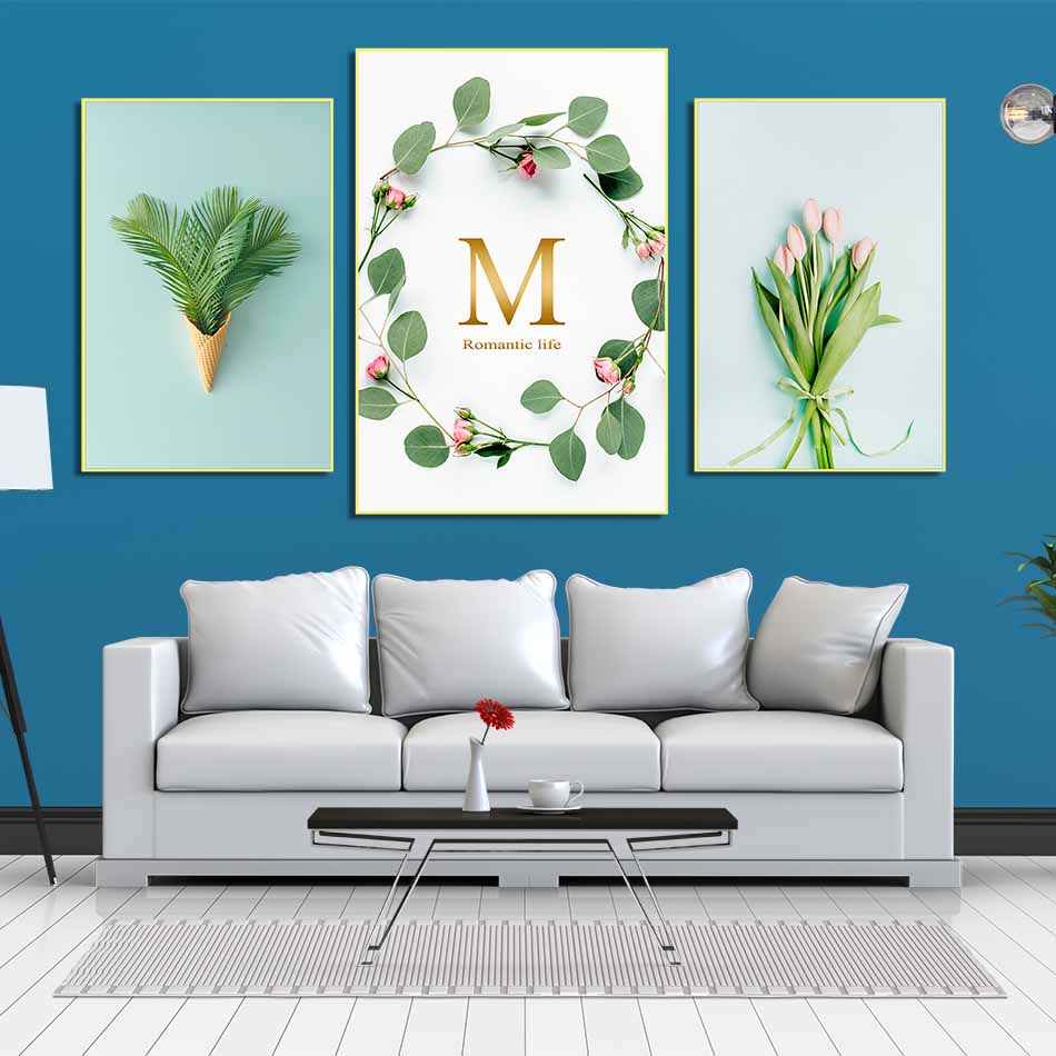 Bộ 3 tranh canvas treo tường Decor Hoa lá phong cách scandinavian - DC044