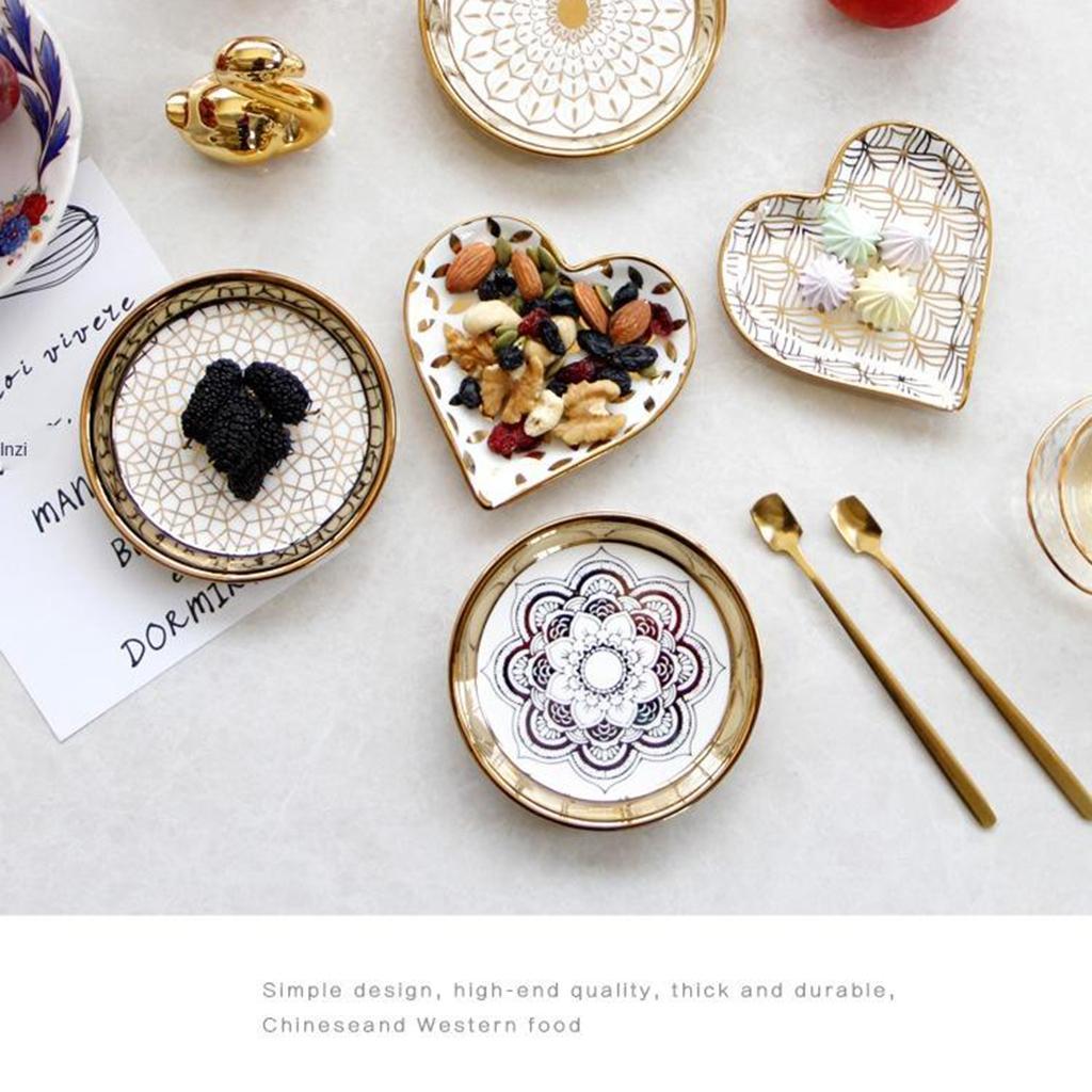2X Nordic Style Ceramic Small Dishes Circle Trinket Tray Gold Trim Style-03