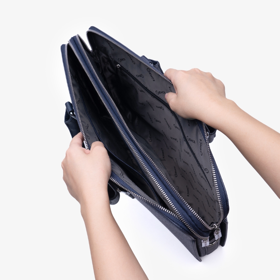 Cặp Da Nam Túi Xách Công Sở GENCE CDX18 Chất Liệu Da Bò Cao Cấp Màu Xanh Navy
