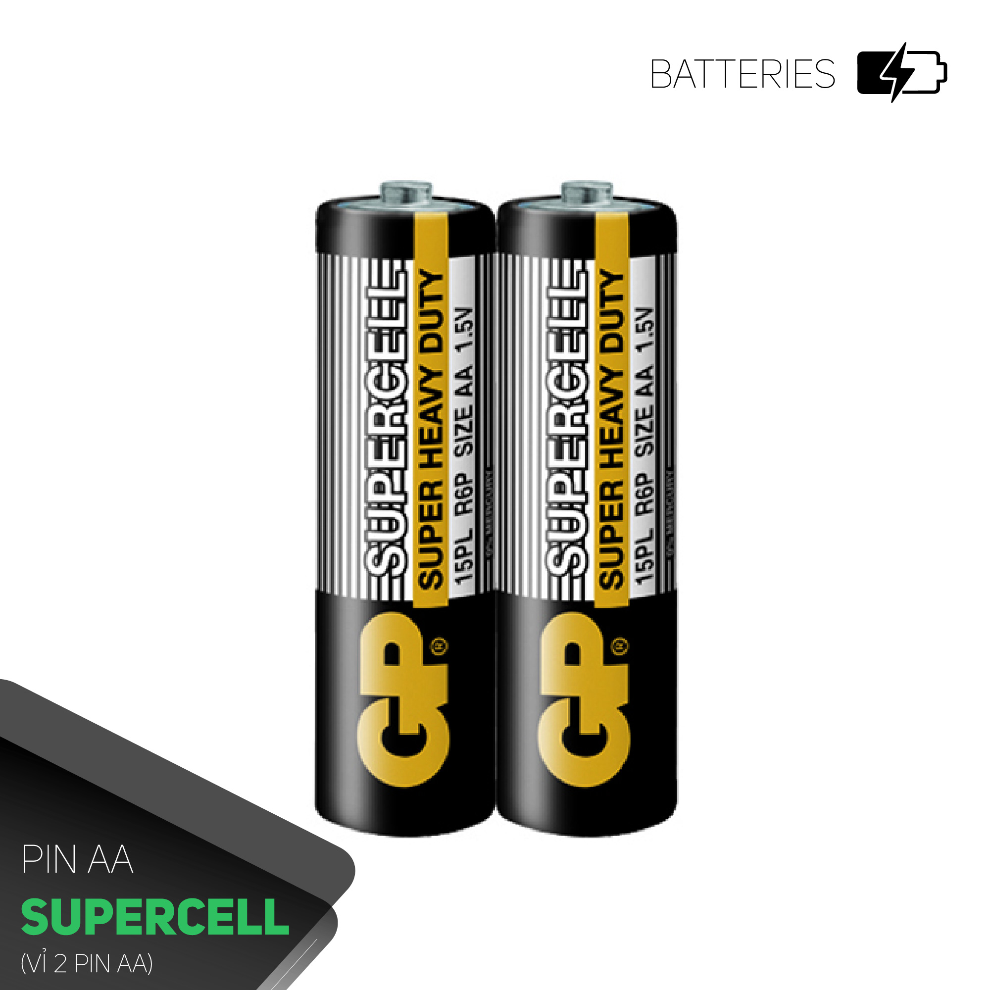 Pin tiểu GP Supercell AA 1.5V dùng trong chuột máy tính,điều khiển quạt,điều khiển tivi,đồng hồ treo tường,đồ chơi điện tử trẻ em