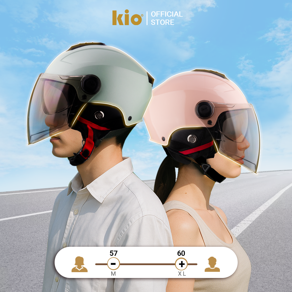 Mũ Bảo Hiểm Nửa Đầu Kio SafeStyle Metro KN12K, 2 Kính Phủ Nano Chống Tia UV, Lớp Lót Kháng Khuẩn - Trắng xà cừ (bóng)