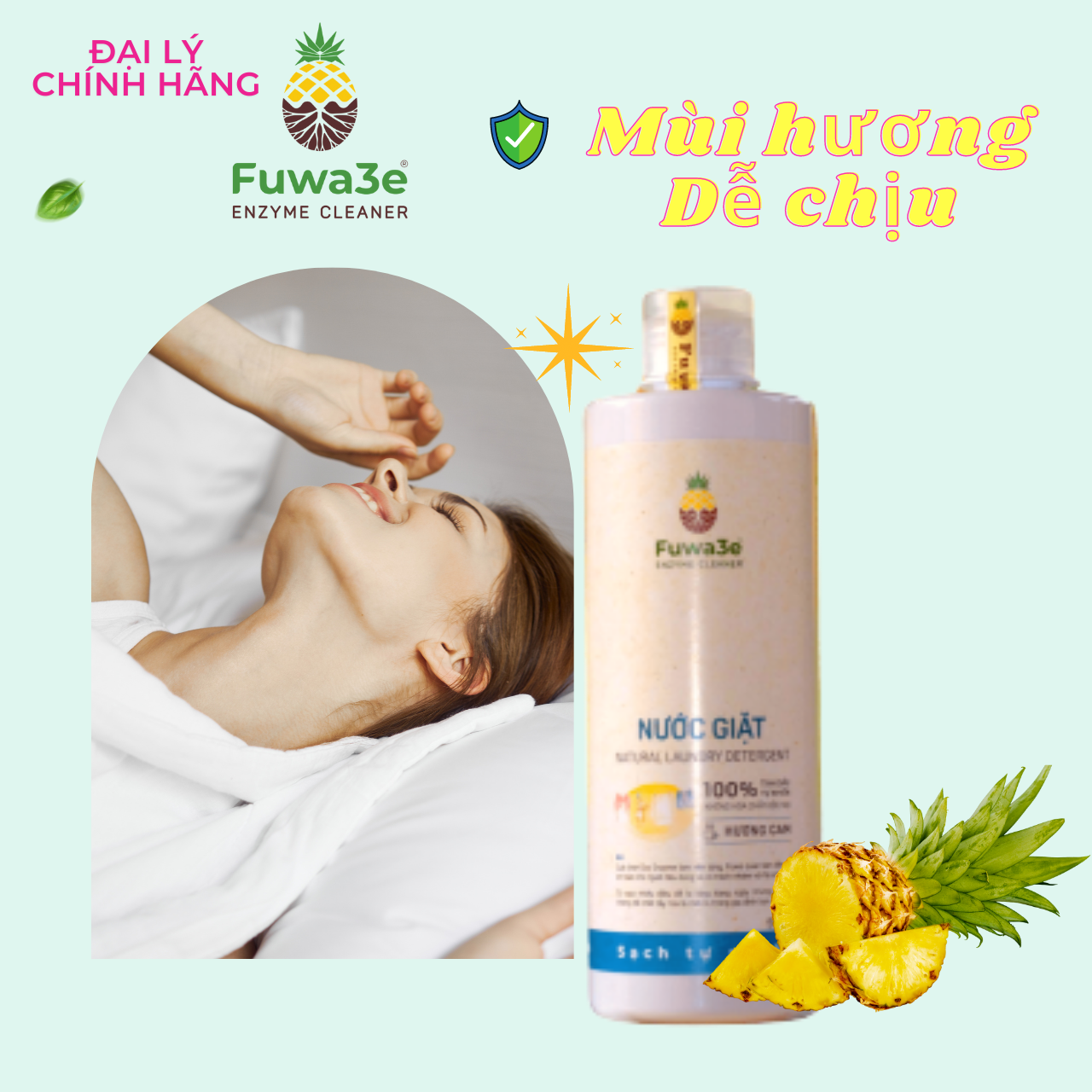 Nước giặt hữu cơ Fuwa3e organic sinh học 500ml giặt quần áo đồ lót, an toàn cho em bé