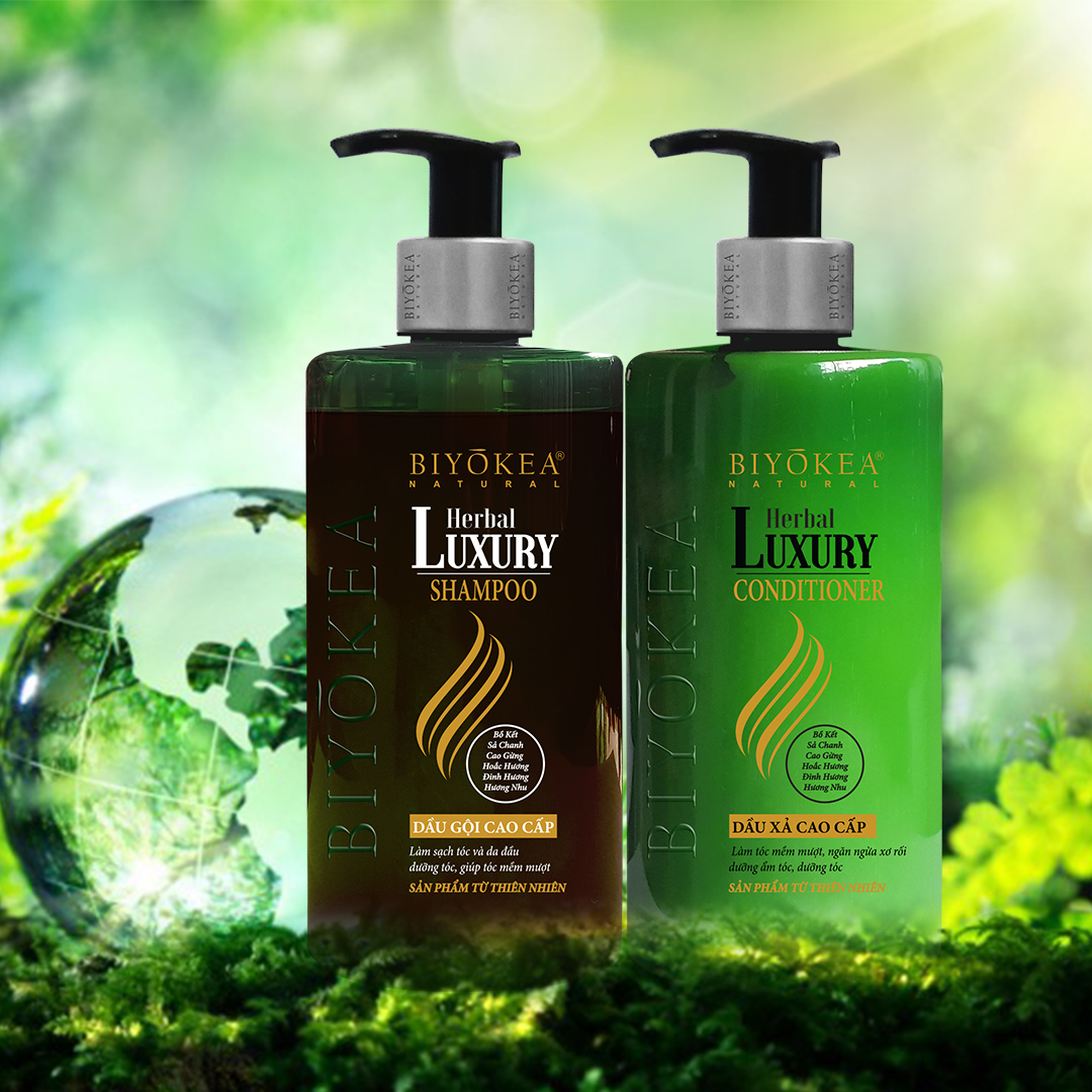 Combo Dầu gội và dầu xả bồ kết thảo dược, dưỡng tóc, kích thích mọc tóc Herbal Luxury Biyokea 320ml