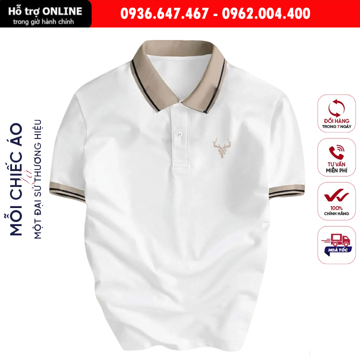 Áo Polo Nam Có Cổ In Logo Sừng Hươu Vải Cá Sấu Cotton Co Giãn 4 Chiều Cực Kỳ Sang Trọng