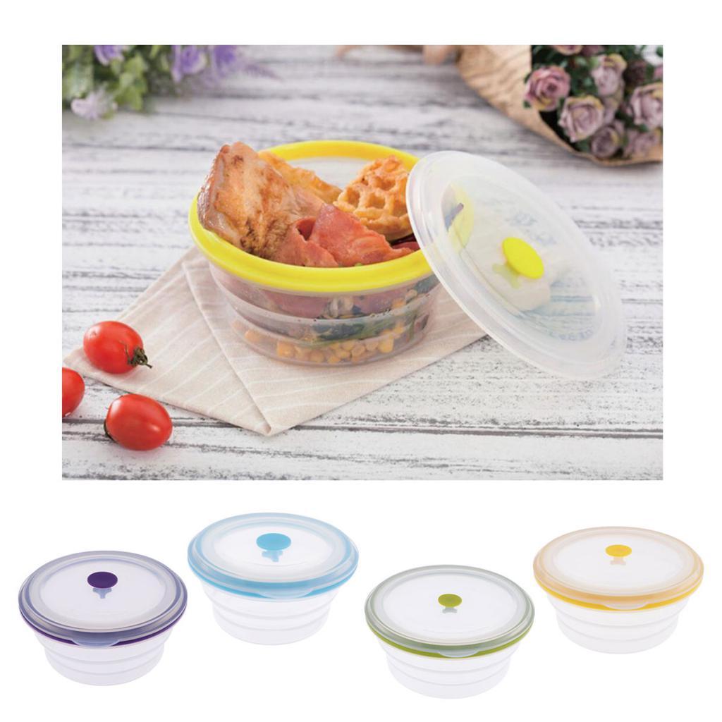 Collapsible Silicone Portable Lunch Bowl Round Folding Box Food Storage Container Organizers