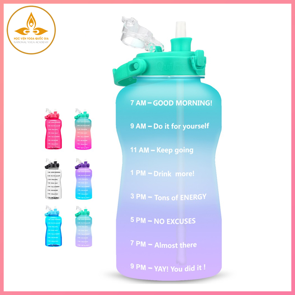 Bình Nước Nhắc Nhở Uống Nước Theo Ngày - YOGA QG, Dung Tích 2000ml, Màu Sắc Bắt Mắt, Thiết Kế Ống Hút Tiện Dụng, Có Vạch Báo Giờ Uống Nước - Hàng chính hãng