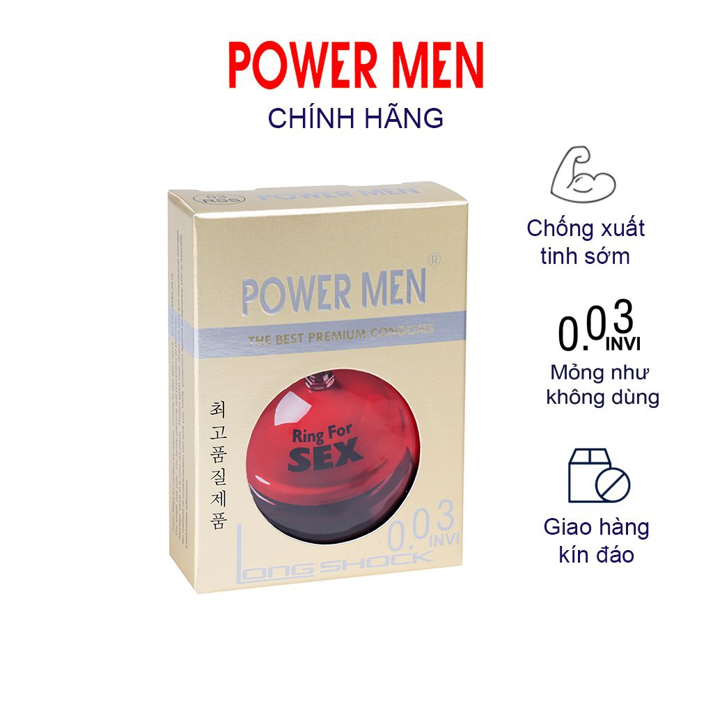 Bao cao su siêu mỏng kéo dài thời gian Power Men 0.03 Invi Long Shock (Lọ 12 chiếc)