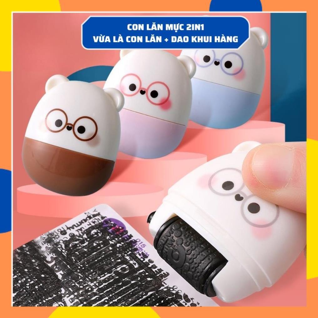 Con Lăn Mực 2IN1 Giúp Che Tên Sản Phẩm, Thông Tin Đơn Hàng , Tài Liệu Kiểu Dáng Gấu Siêu Dễ Thương K177