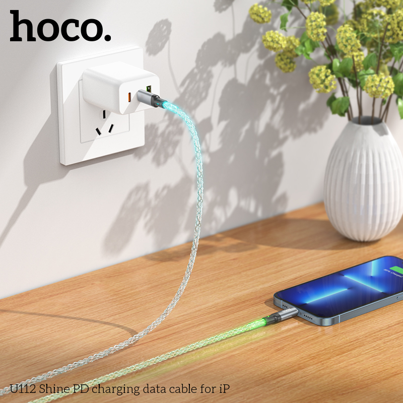 Cáp Sạc Nhanh Đổi Màu Dành Cho Hoco Shine U112 20W 3A Type-C To Ln Dây Dài 1M Hàng Chính Hãng