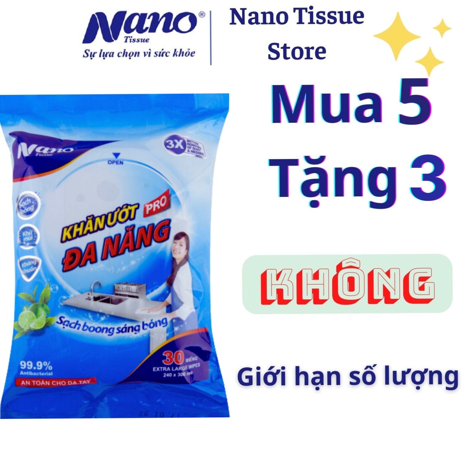 Khăn ướt đa năng Nano gói 30 miếng, lau dọn nhà cửa tiện dụng, không hại da tay, có mùi thơm chanh trà xanh