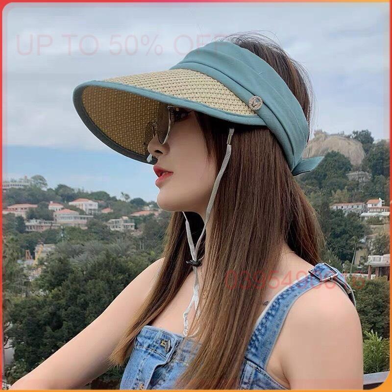Mũ cói lưỡi trai Chống Nắng Tia Uv nửa đầu Vành rộng Nón hở chóp thời trang nhiều màu cho phái đẹp Phong cách hàn quốc