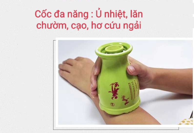 Cốc Phù Dương Xông Hơ Ngải Cứu Hàn Ẩm Massage. Cốc xông ngải cứu xanh hạt massage