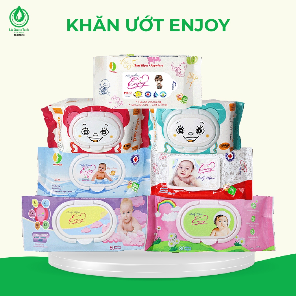 Khăn ướt baby ENJOY mềm mại, dưỡng ẩm, tiện dụng, đạt chuẩn sức khỏe SGS - Gói 20/50/65/80 tờ
