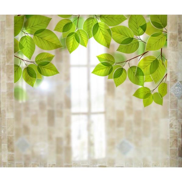 Decal dán kính Cao Cấp - Rèm lá cây xanh tươi