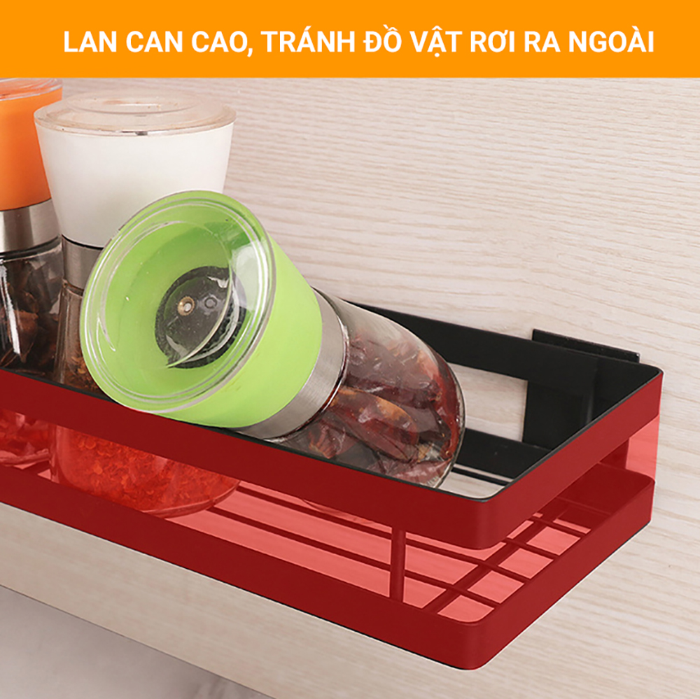 Kệ gia vị dán tường dài 30/40/50cm sơn đen tĩnh điện Vando chính hãng - kèm keo chuyên dụng kệ treo tường bằng thép carbon không gỉ, siêu chịu lực 30kg