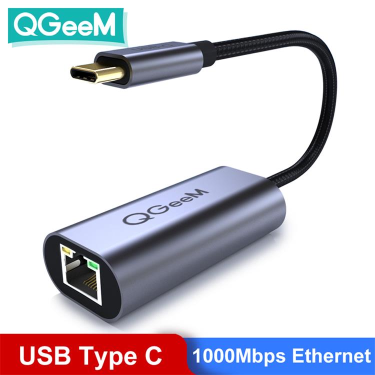 Bộ chuyển đổi QGeeM USB C sang Ethernet, cáp chuyển đổi Type C sang Gigabit Ethernet, Thunderbolt 3 sang RJ45 cho MacBook Pro, RJ45 sang USB C-Hàng Chính Hãng