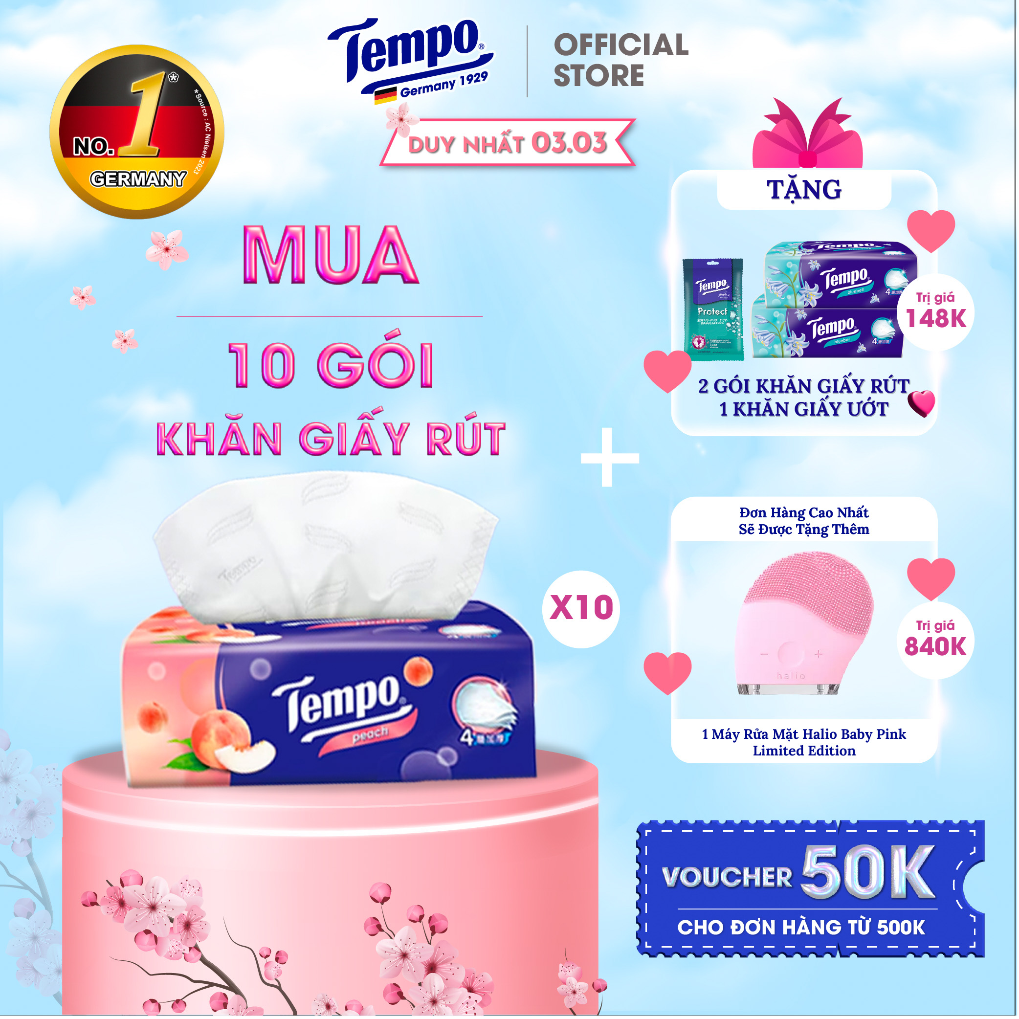 [MUA 10 GÓI TẶNG 1 GÓI + 1 BĂNG ĐÔ THỎ] Khăn Giấy Rút Cao cấp Tempo - 4 Lớp Bền Dai, An Toàn Cho Da - Thương Hiệu Đức