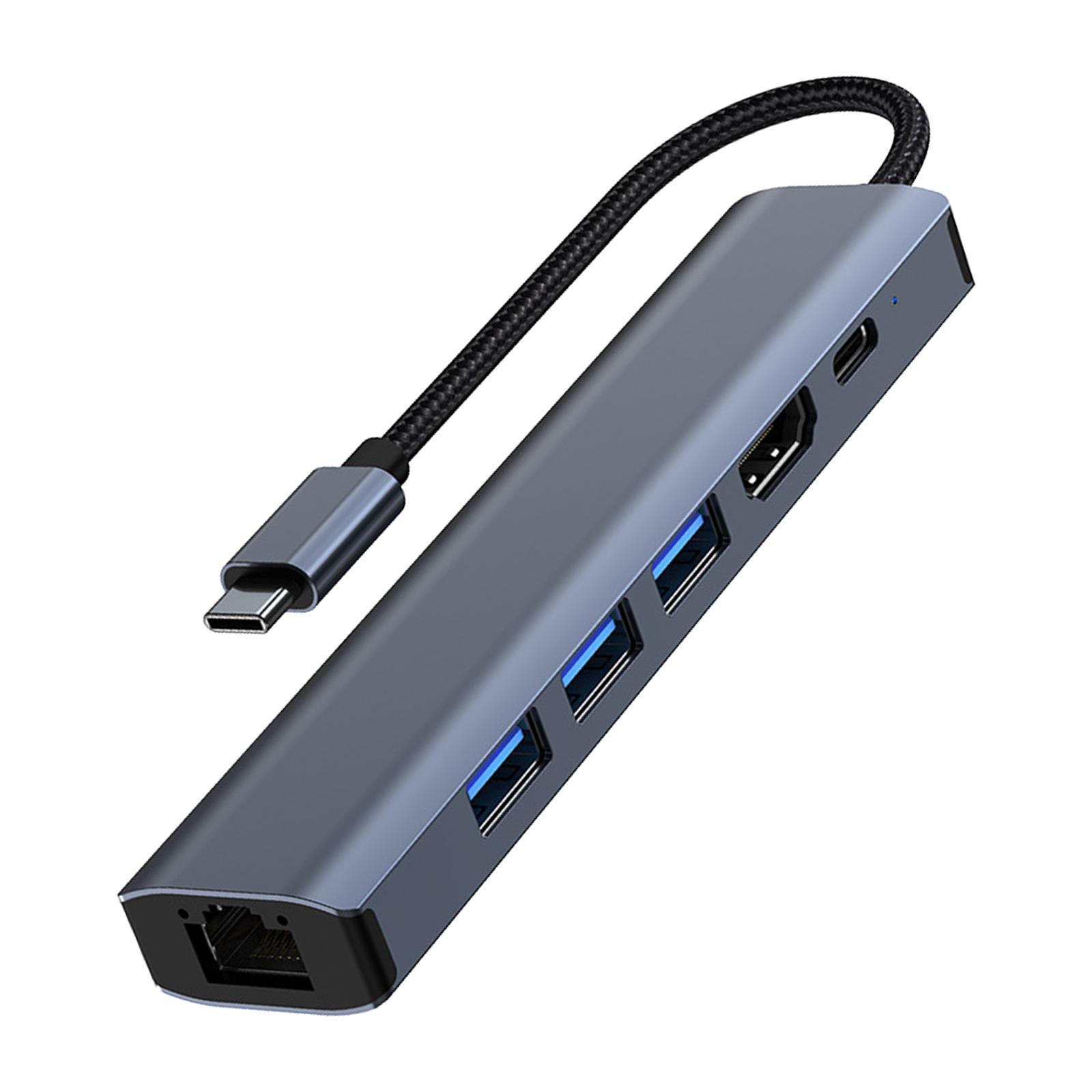 6 in 1 USB C Docking Station, USB C Hub, USB C Adapter with 4K 30Hz 3 USB Port PD RJ45 Ethernet, USB C Adapter Multiport Adapter for PC