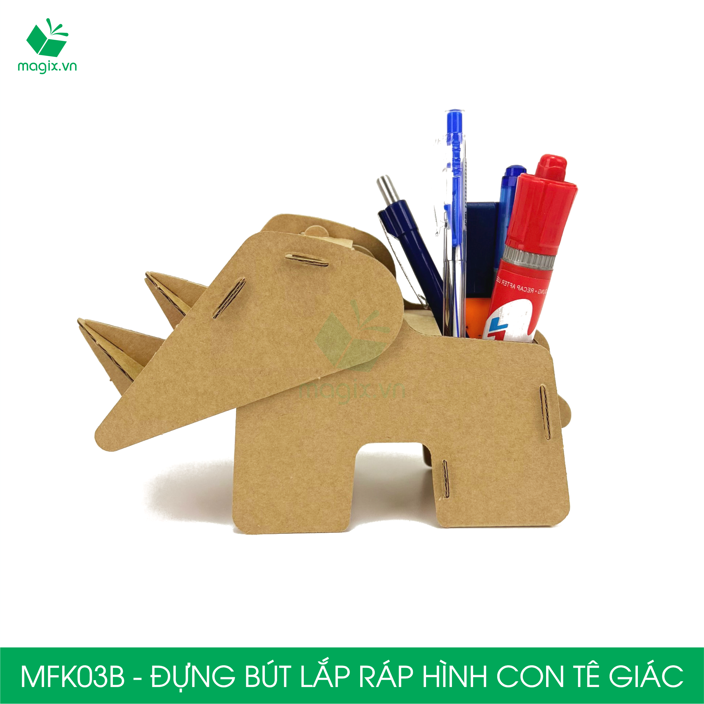 MFK03B - Đựng bút lắp ráp hình con tê giác, đồ đựng bút hình thú bằng giấy carton siêu cứng