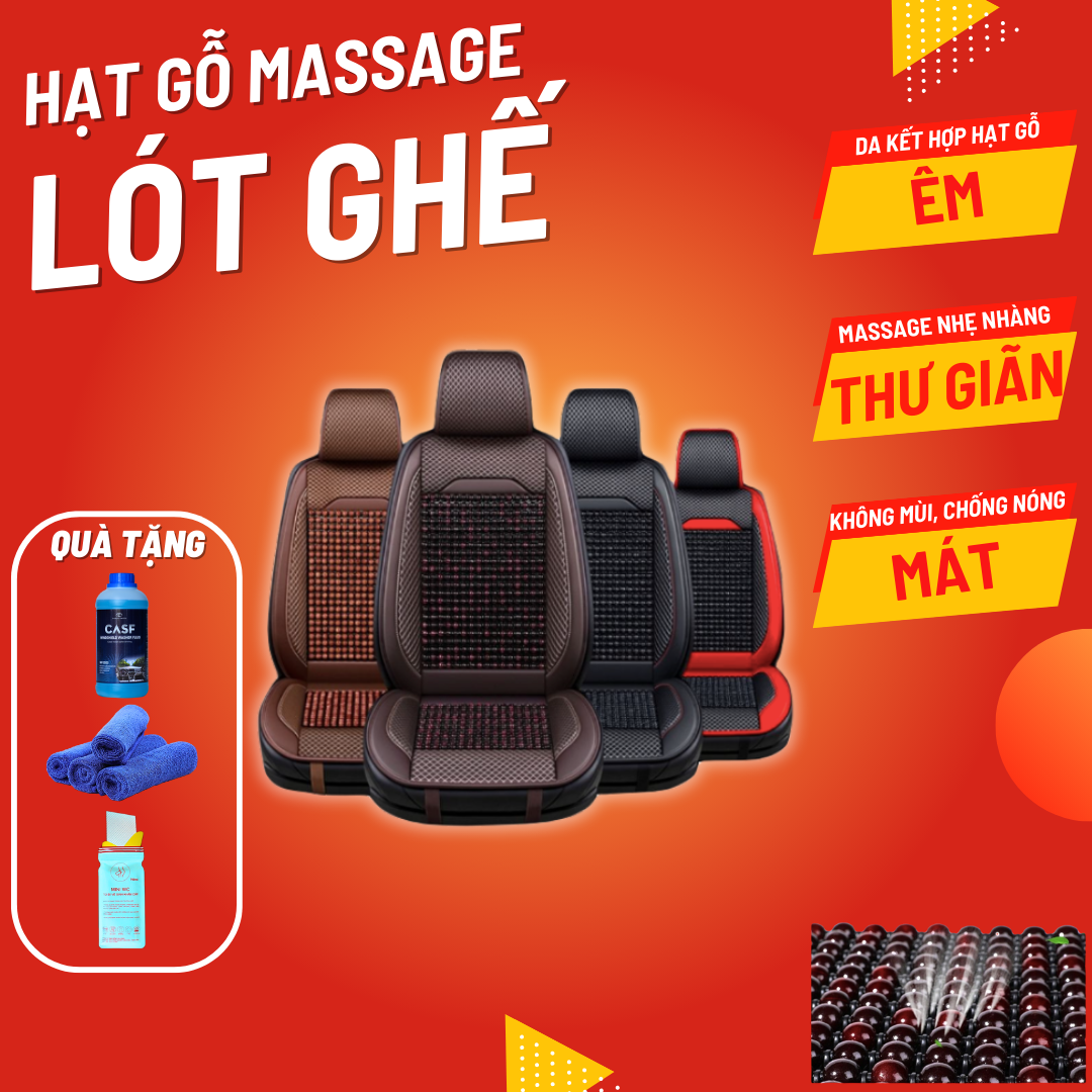 Lót ghế ô tô với hạt gỗ massage, bọc ghế chống nóng, áo lót ghế ô tô massage lưng da cao cấp