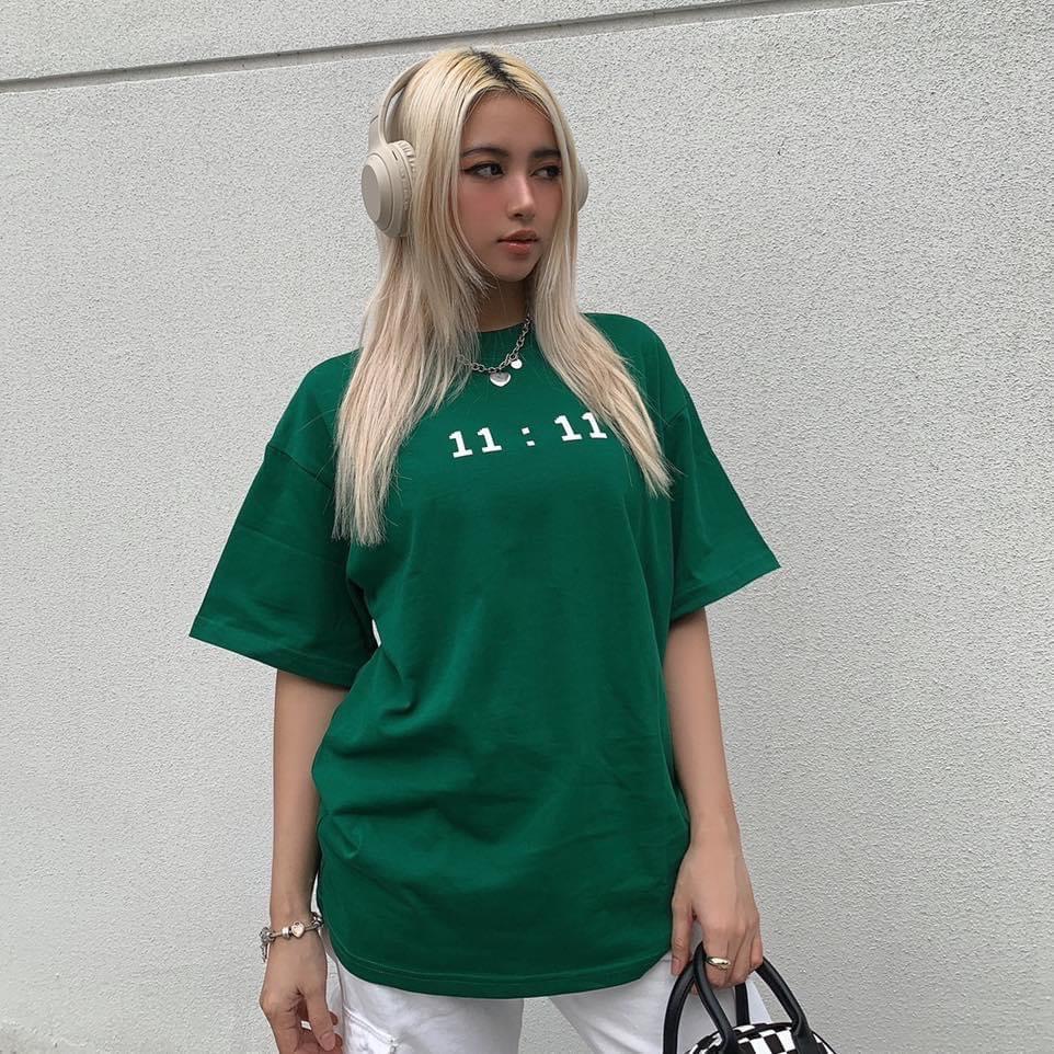 Áo Thun Nam Nữ Xanh Lá Ulzzang Rộng 11:11 Áo Màu Xanh rêu CỰC HOT