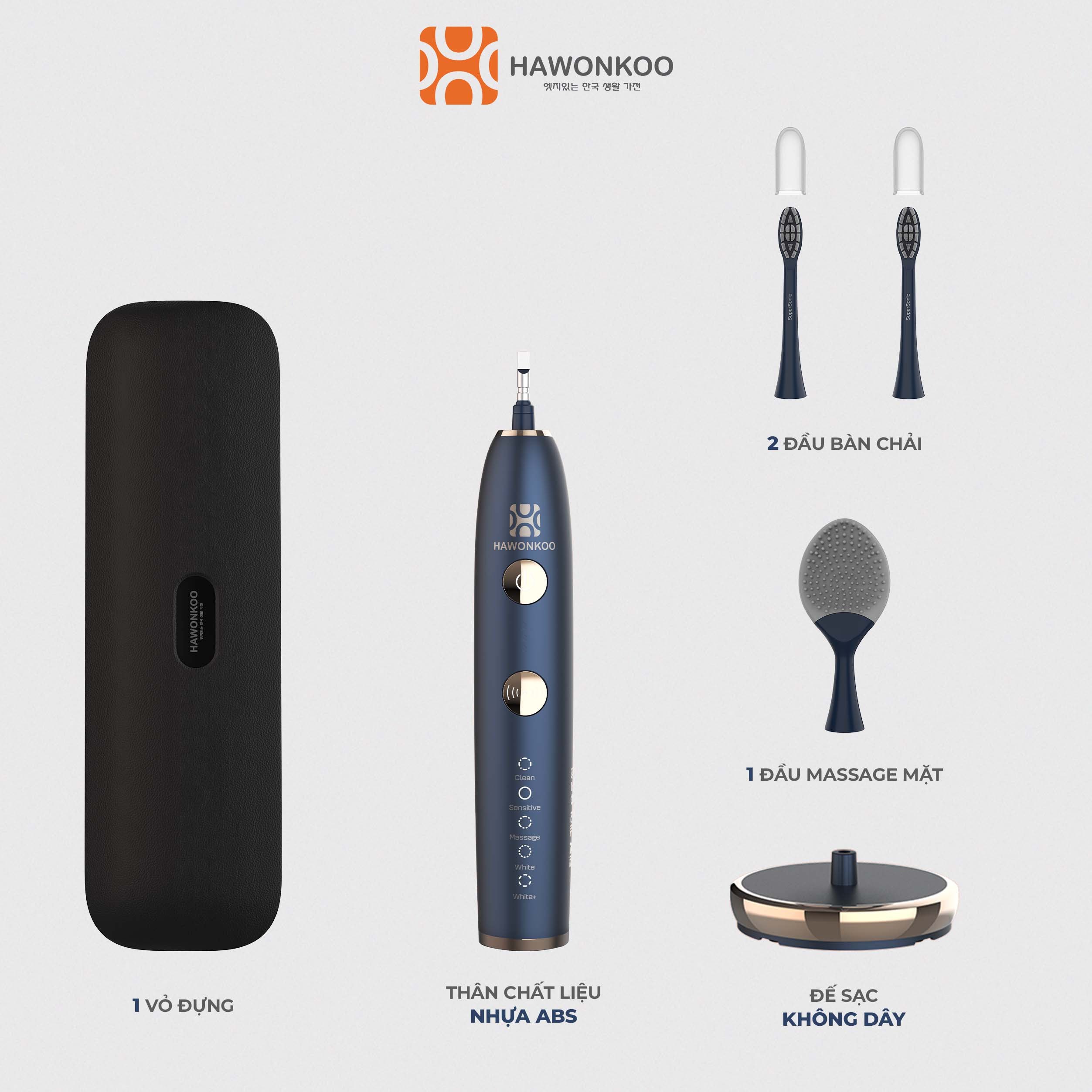 Bàn chải điện Hawonkoo ETH-001 800mAh Chống nước IPX8 thế hệ mới Hàng Chính Hãng Bảo Hành 12 Tháng - Thương Hiệu Hàn Quốc