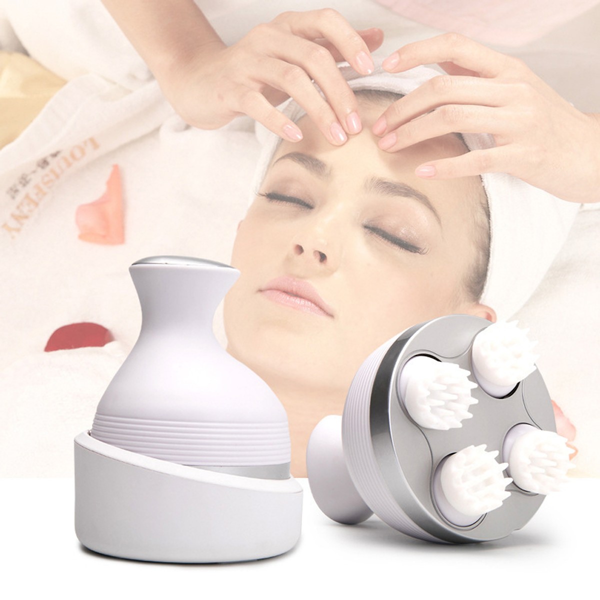 Máy Massage Đầu 3D Đa Năng Cầm Tay Mini 4 Đầu Massage, Đặc biệt phù hợp với đối tượng hay bị rụng tóc, tóc yêu, ít tóc hay gãy rụng - Hàng nhập khẩu - Tặng kèm máy massage cầm tay mini