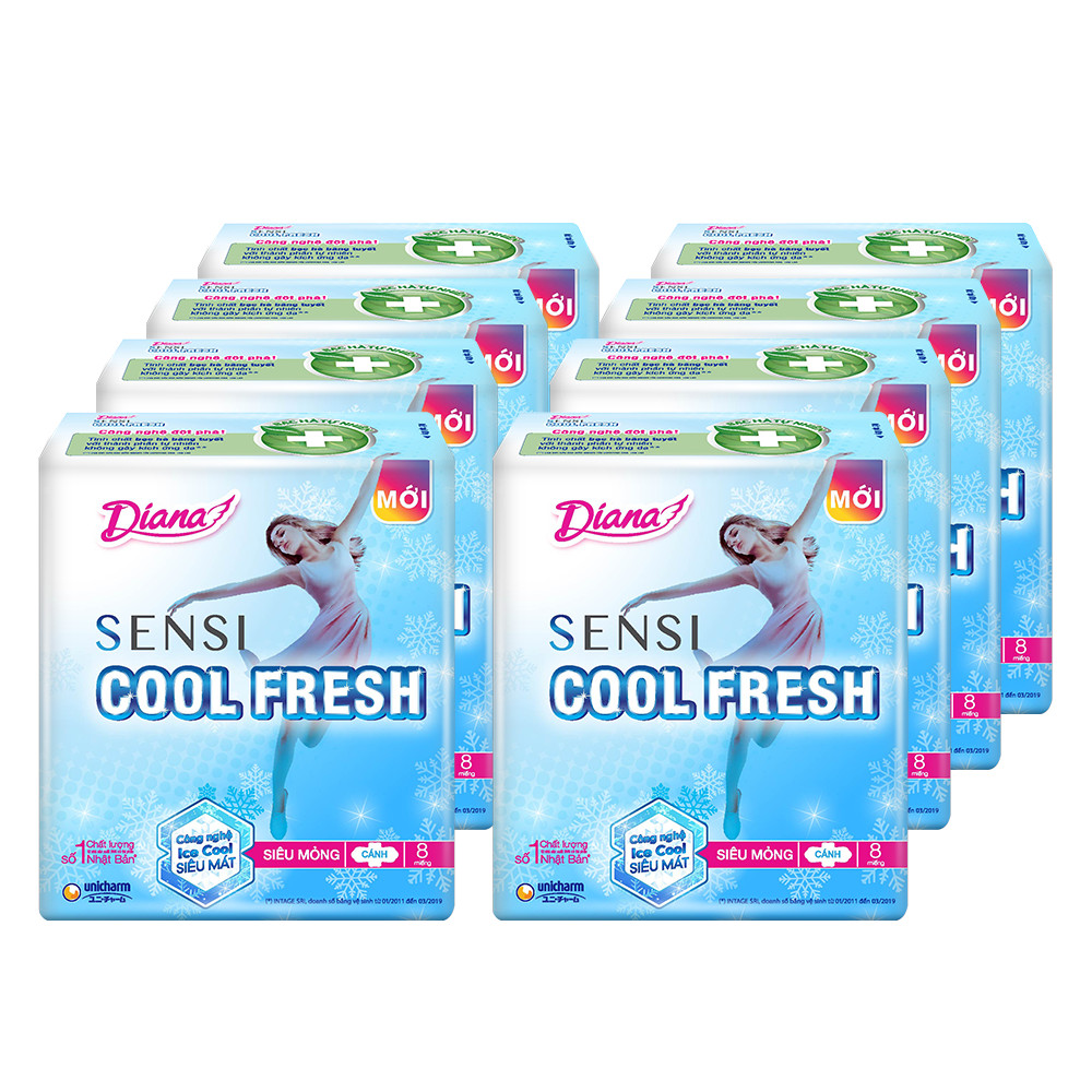 Combo 8 Gói Băng Vệ Sinh Diana Cool Fresh Siêu Mỏng (8 Miếng / Gói)