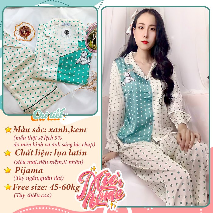 Đồ bộ mặc nhà nữ, lụa latin siêu mát mịn-mie home