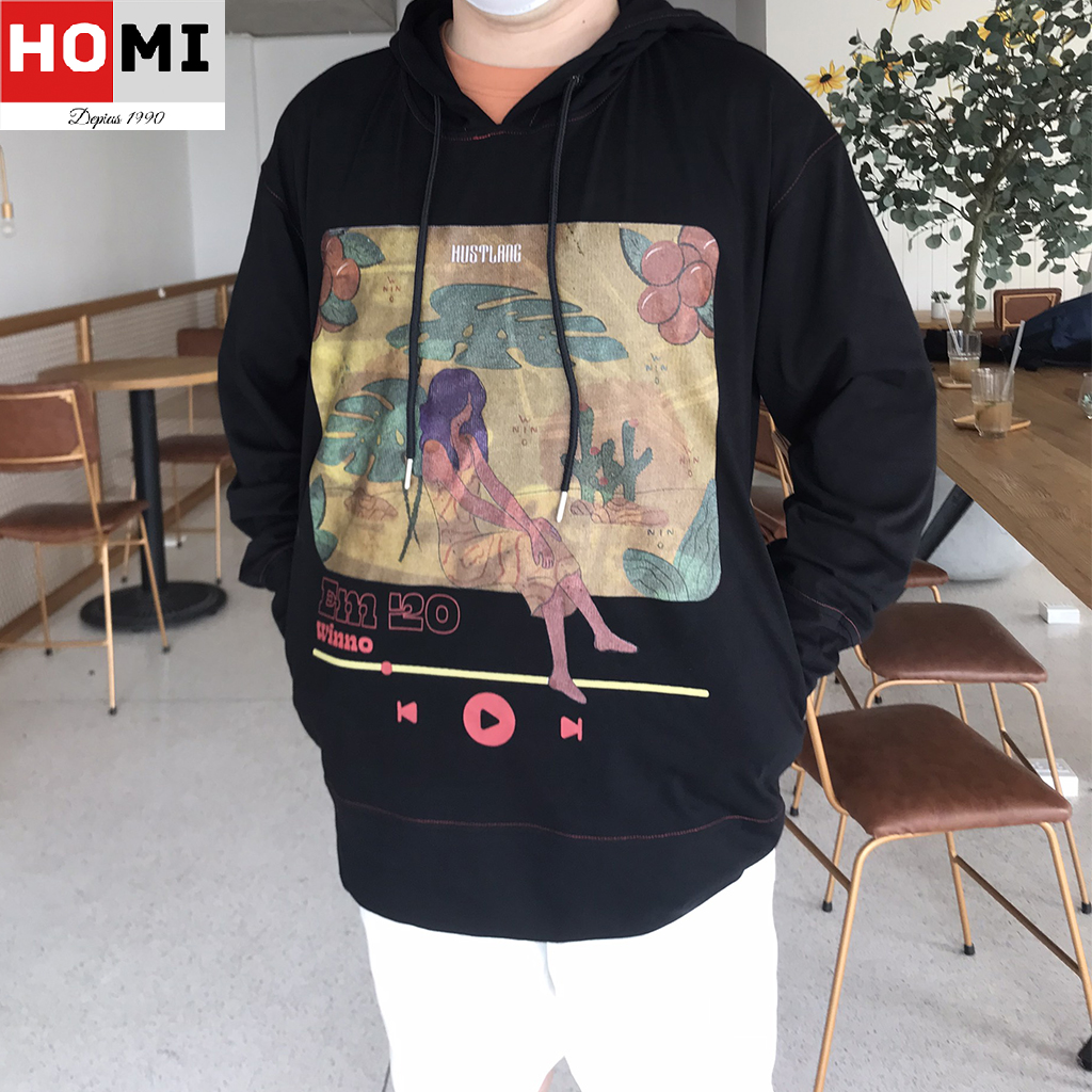 Áo Khoác Hoodie Có Mũ Form Rộng Unisex Nam Nữ màu đen Homi Fashion