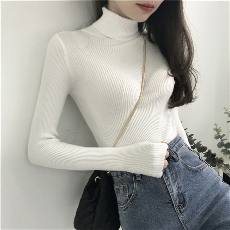 Áo Len Tăm Cổ Lọ Màu Trơn Đơn Giản Dễ Phối Đồ Cho Nữ