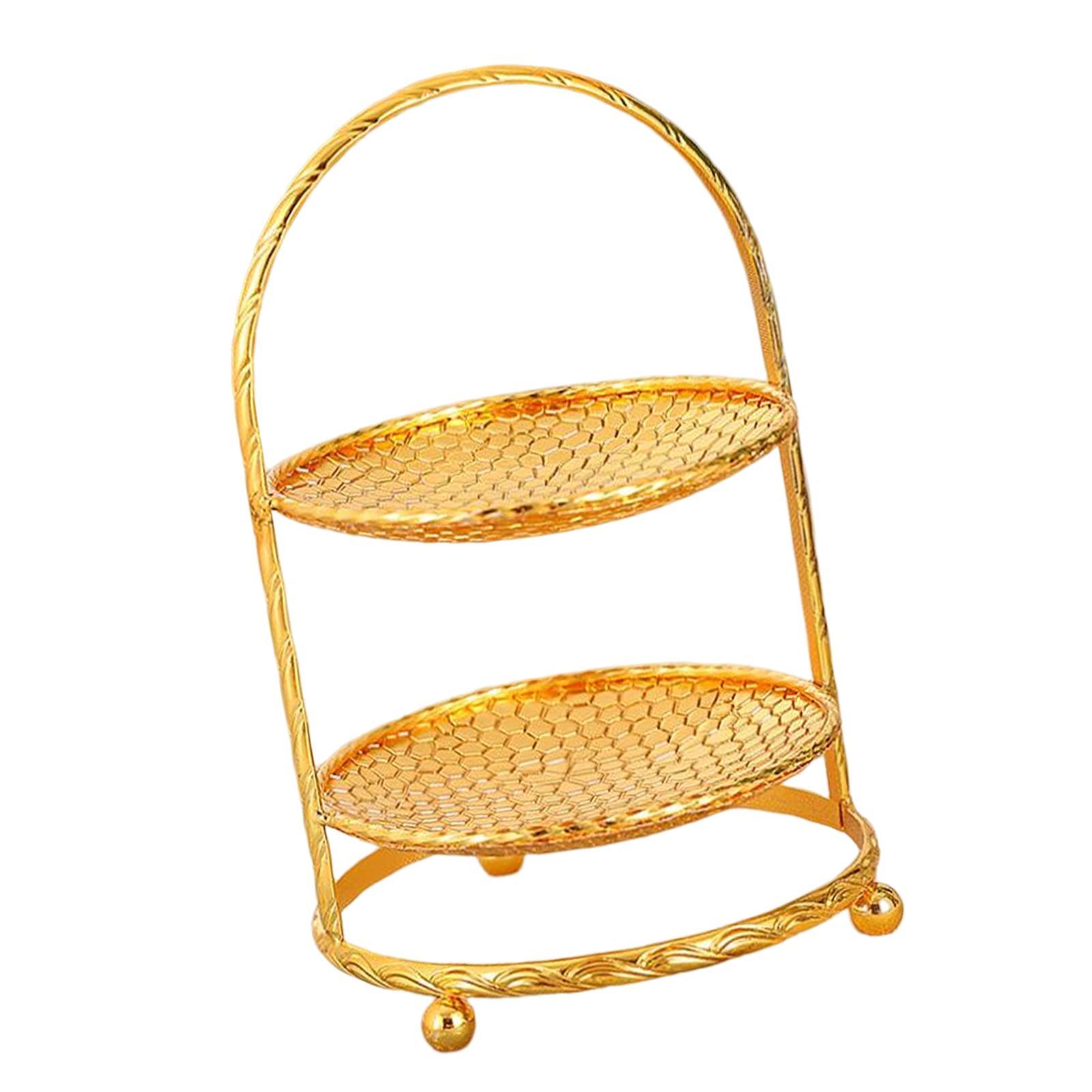 Round Golden 2 Tiered Cake Stand Dessert and Cupcake Stand