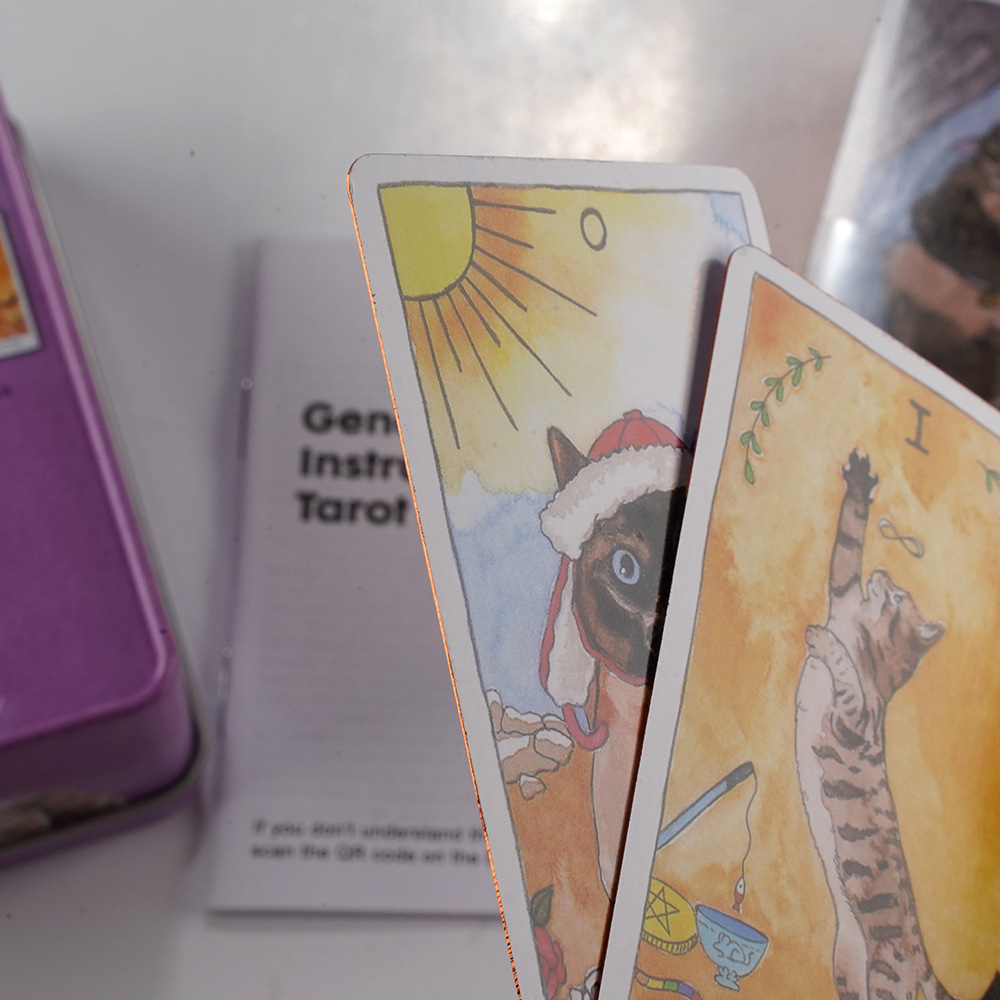 Bộ Bài Cat Tarot Hộp Thiếc Mạ Cạnh 78 Lá Tặng Đá Thanh Tẩy