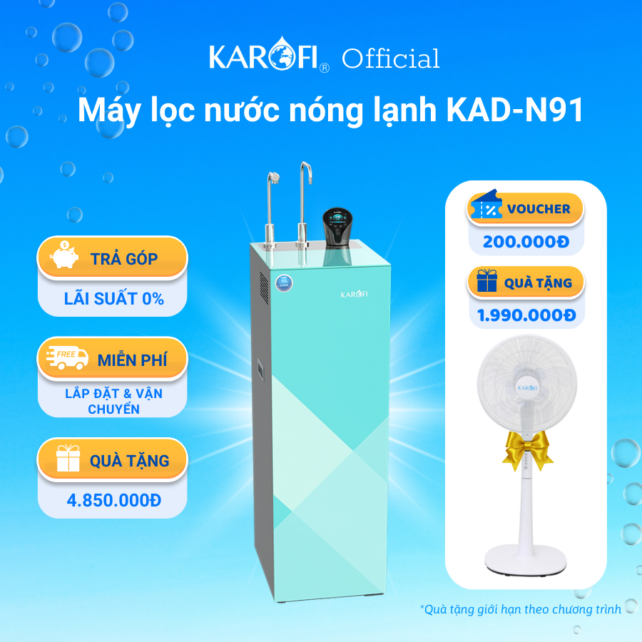 Máy lọc nước nóng lạnh Karofi KAD-N91 10 lõi Smax hàng chính hãng