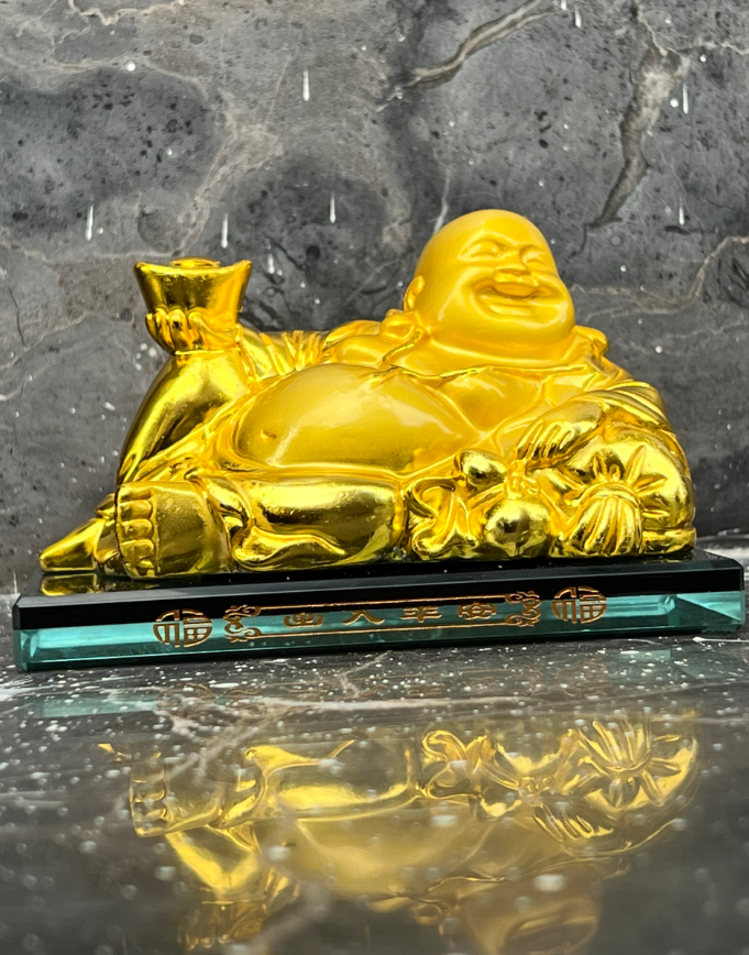 Tượng Ngài Di Lặc, Composit Sơn Vàng, Cao 9.5cm Để Xe Hơi , Để Bàn Làm Việc
