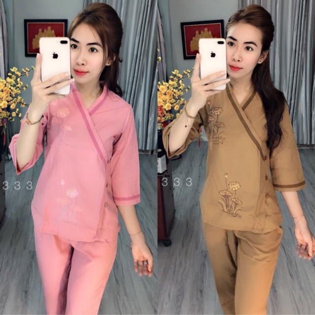 Đồ Lam Đi Chùa # Mẫu Bà Lai Viền # Đồ Bộ Nữ # Quần Áo Nữ
