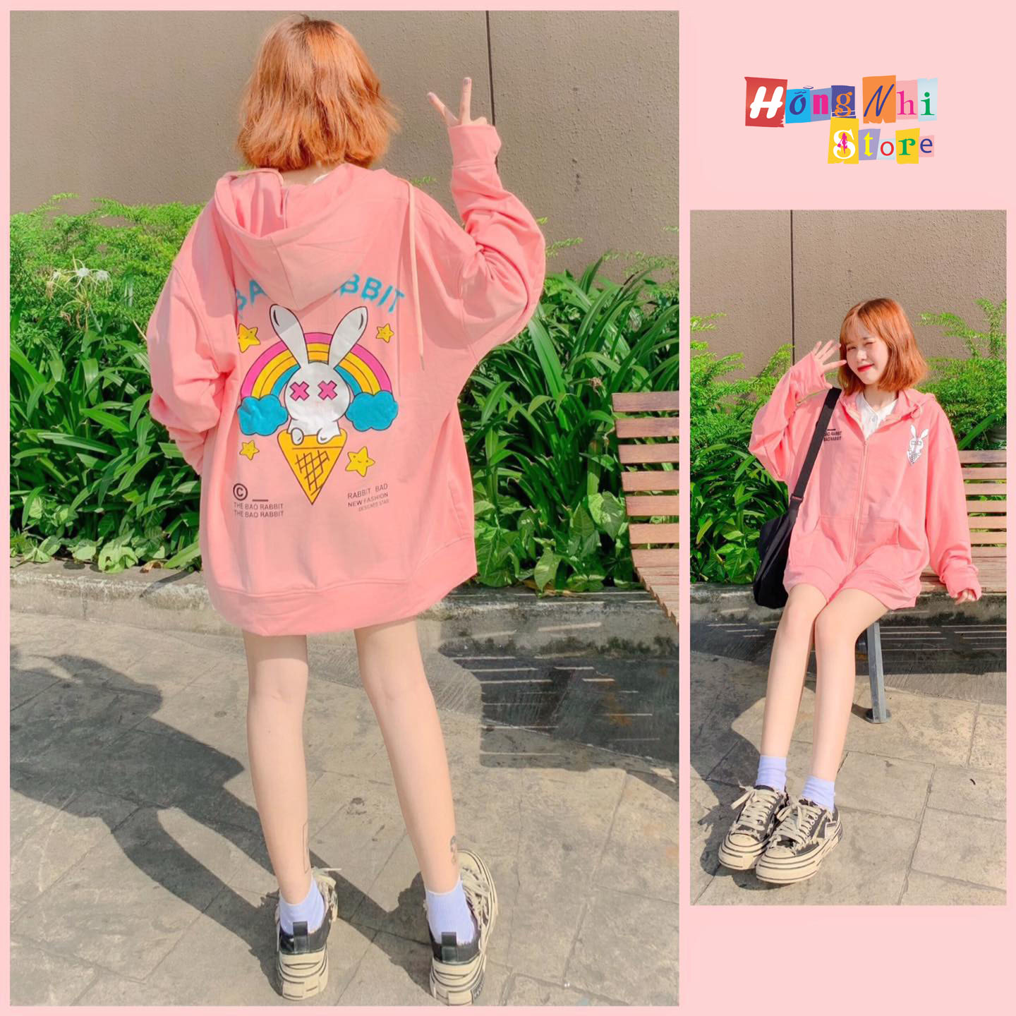 Áo Khoác Hoodie Zip In Hình BAD RABBIT Oversize Ulzzang Unisex Dáng Rộng - MM