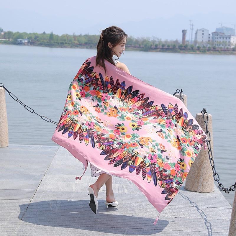 Khăn choàng thổ cẩm du lịch biển in hoa văn màu sắc size 90x180cm