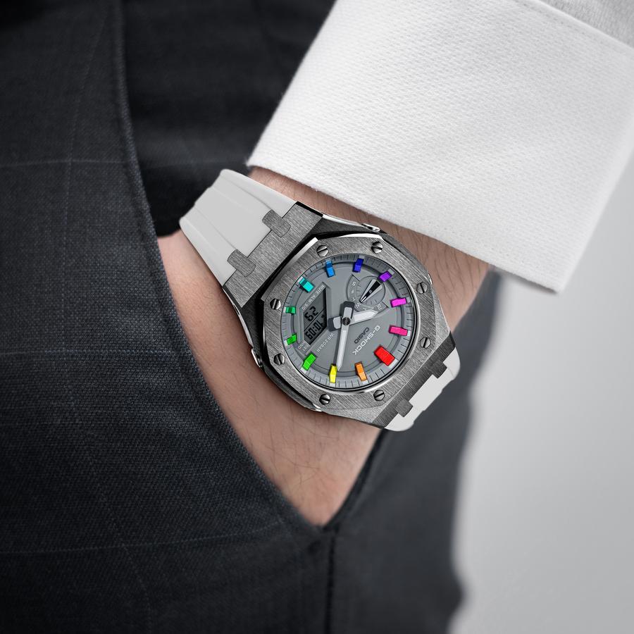 Đồng Hồ Nam Dây Nhựa Casio G-Shock GA-2110ET-8A AP Custom Grey White x Rainbow Royal Oak